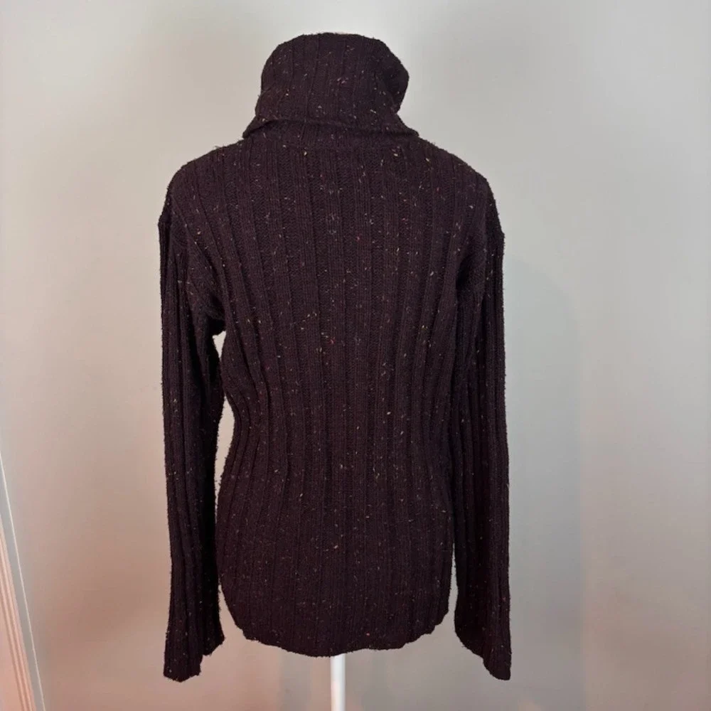 Anthropologie Y2K Womens Purple Heathered Chunky Knit Flare Sleeve TurtleNeck SM